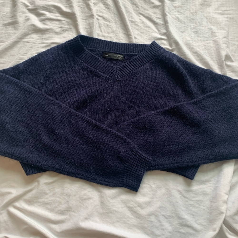 Blue V-Neck Sweater with Long Sleeves